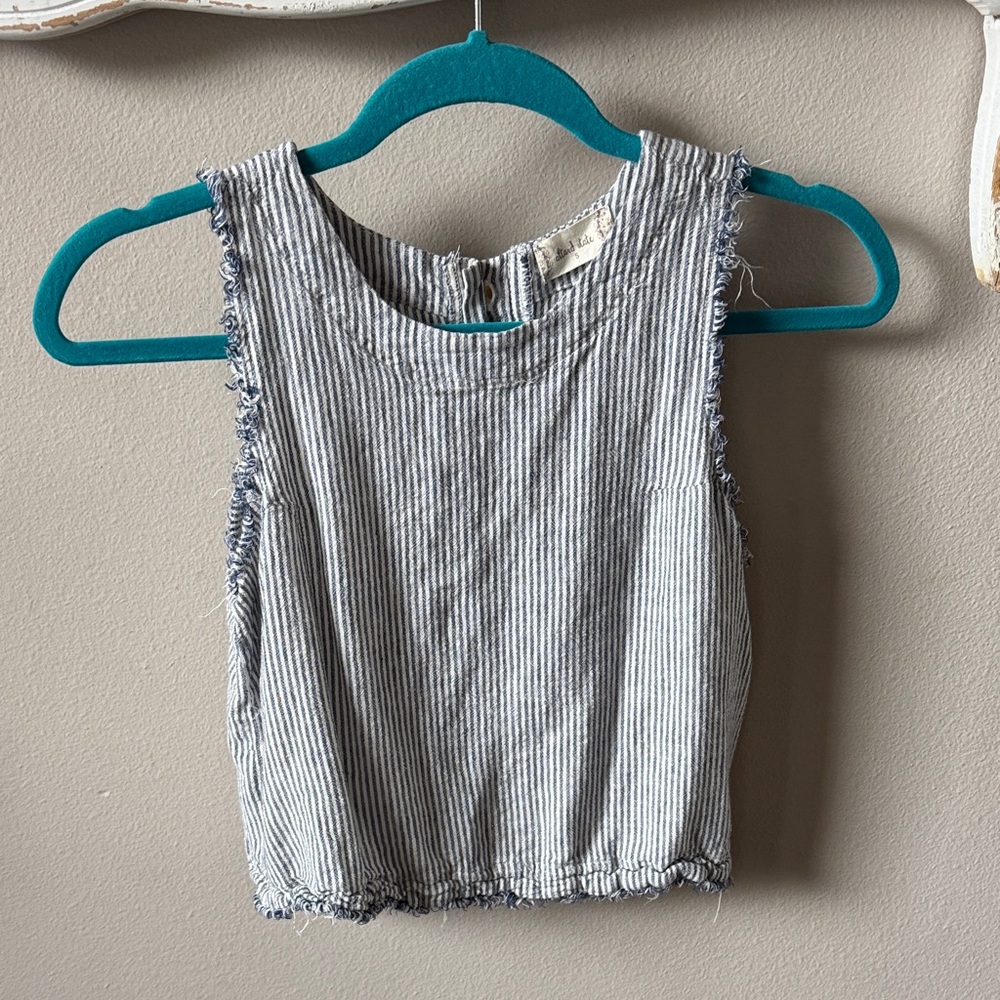 Altar'd State Linen Blend Blue & White Striped Cropped Tank